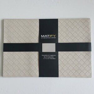 Matify Set Of 4 Faux Leather Woven Placemats Reversible Color Grey